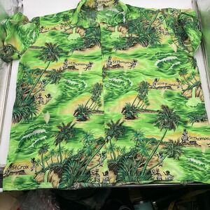 St. Thomas Virgin Islands Hawaiian Shirt‎ Mens 2XL Green Palm Tree  Aloha Tiki
